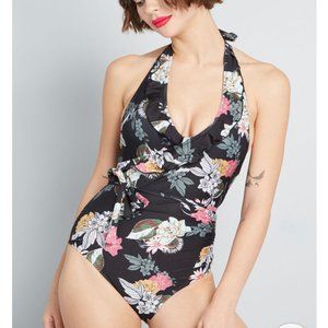 Black floral retro Modcloth bathing suit